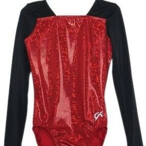Gk red and black sparkle gymnastics leotard